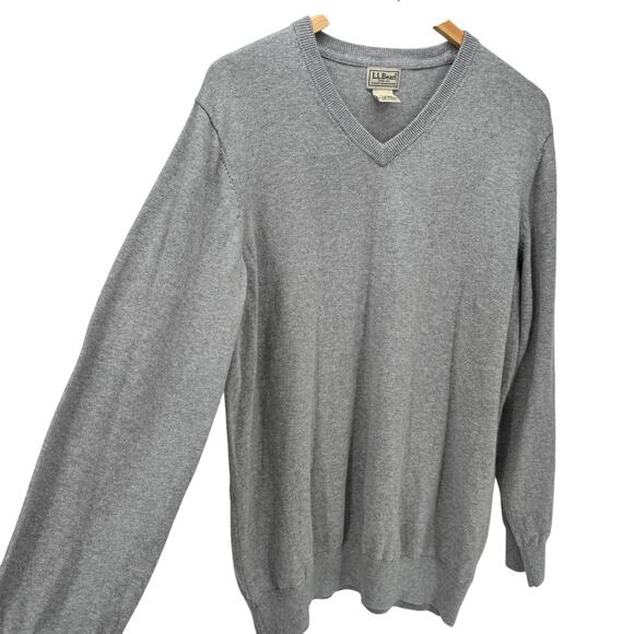 LL Bean Sweater Mens XLT XL Tall Gray V-Neck Cotton Cashmere Pullover Knit - Picture 3 of 6